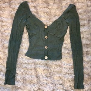 FashionNova Button Down Long Sleeve Crop Top